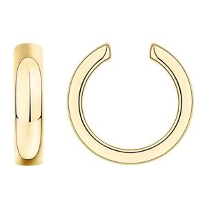14K Gold Plated Round Huggie Ear Cuff Clip on Yellow Gold Earrings
